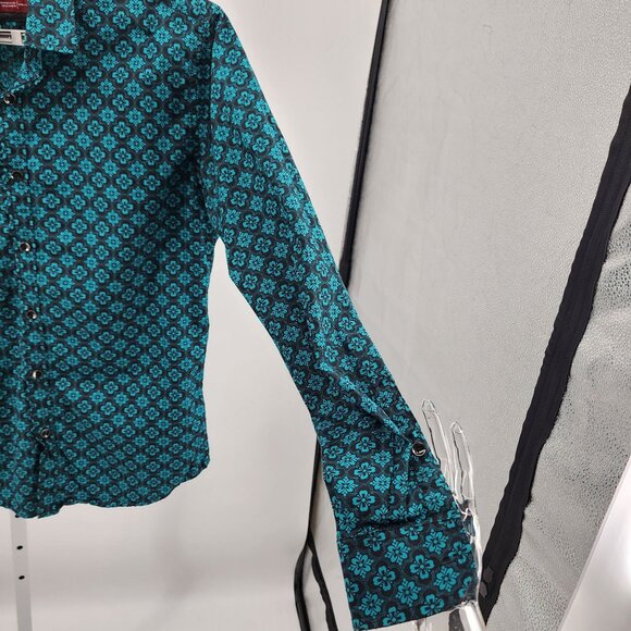Consequence Mens Small Turquoise Black Long Sleeve Button-Up Shirt - Picture 6 of 12